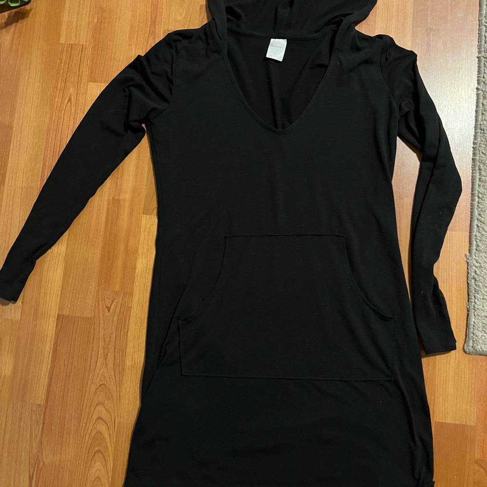 Black hooded beach coverup dress